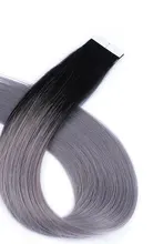 Cinta para extensiones de cabello humano, cinta adhesiva ombré Natural de color negro a gris, doble cara, trama de piel, extensiones de cabello humano