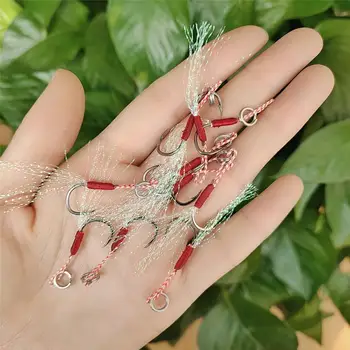 

20pcs/lot Fishing Cast Jigs Assist Hook Barbed Single Jig Hooks Thread Feather Pesca High Carbon Steel fishing lure slow j