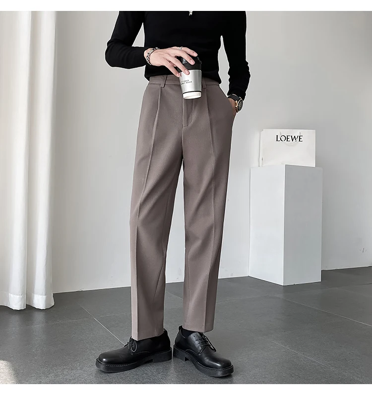 casual joggers 2021 Autumn Winter Men's Thick Trousers Woolen Solid Elastic Waist Casual Suit Pants Korean Style Straight Fashion Warm Bottoms black khaki pants