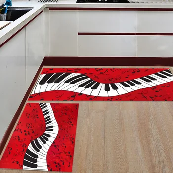 

Kitchen Mat Anti-slip Piano Music Note Red Printed Carpet Doormat Hallway Bath Mat Living Room
