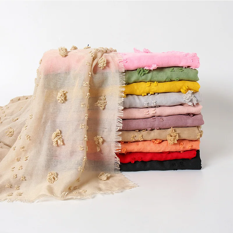 

Hot-selling cotton solid color small hair ball scarf, urban style shawl, female casual all-match ethnic headscarf