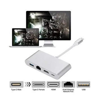 

Type C Thunderbolt 3 to HDMI Gigabit Lan RJ45 Ethernet Adapter USB-C PD USB 3.0 Hub for MacBook Galaxy S8 S9 Huawei Mate10