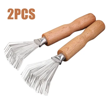 

2pcs Mini Cleaning Tool Durable Hair Brush Cleaner Wooden Handle Portable Salon Home Comb Dirt Remover Rake Travel