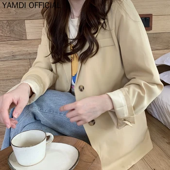 

YAMDI 2019 Solid Yellow Suit Coat Female Woman Casual Office Lady Blazer Jacket Vintage Singlce-breasted Elegant Jacket Suits Ou