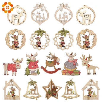 

3PCS Creative Deer Pendant Ornaments Christmas Deer Wooden Ornaments Cartoon Wood Craft DIY Kids Gifts Party Decorations