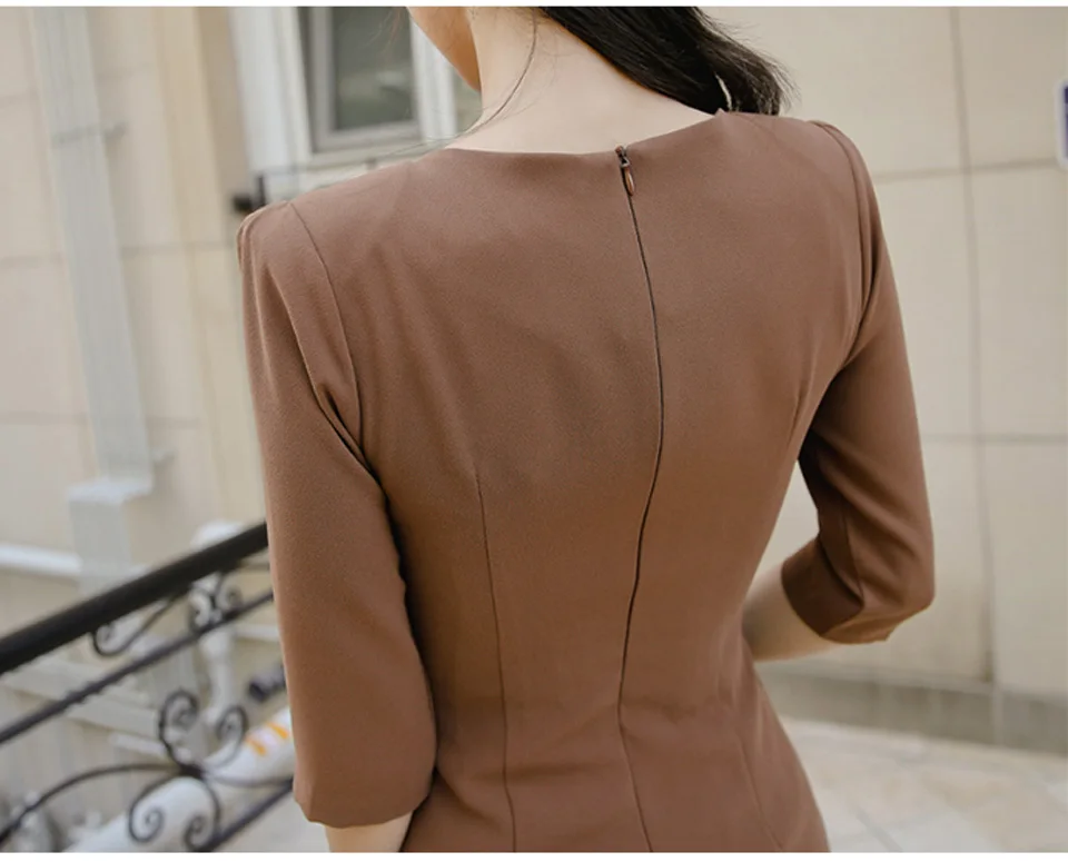 Plain Color Office Lady Dress Autumn Winter High Waist Slim Fit Half Sleeve Asymmetry Simple Elegant Party Dress Women