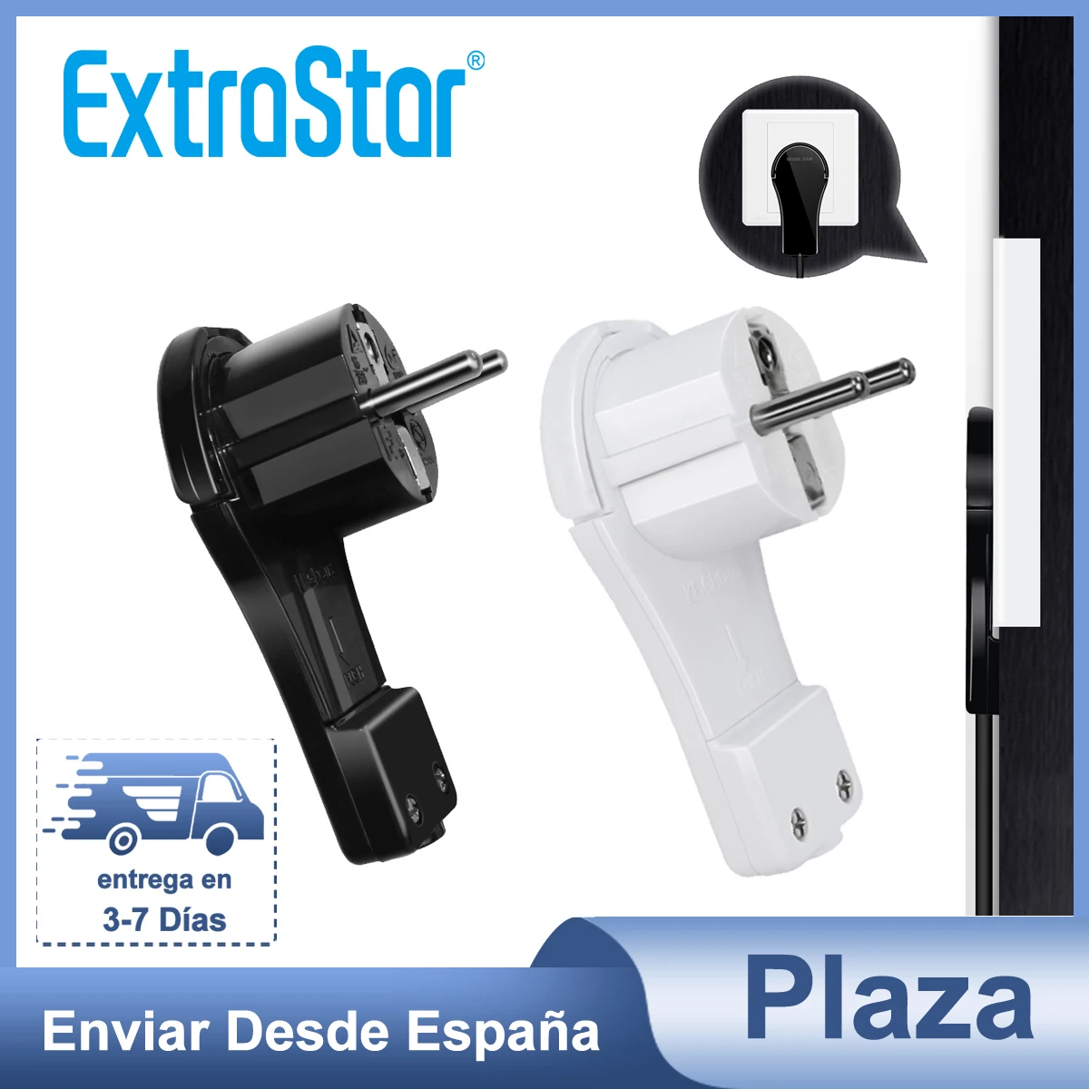 ExtraStar® Clavija Bipolare Extraplana IP20,Enchufe Plano 16A, Blanco/Negro