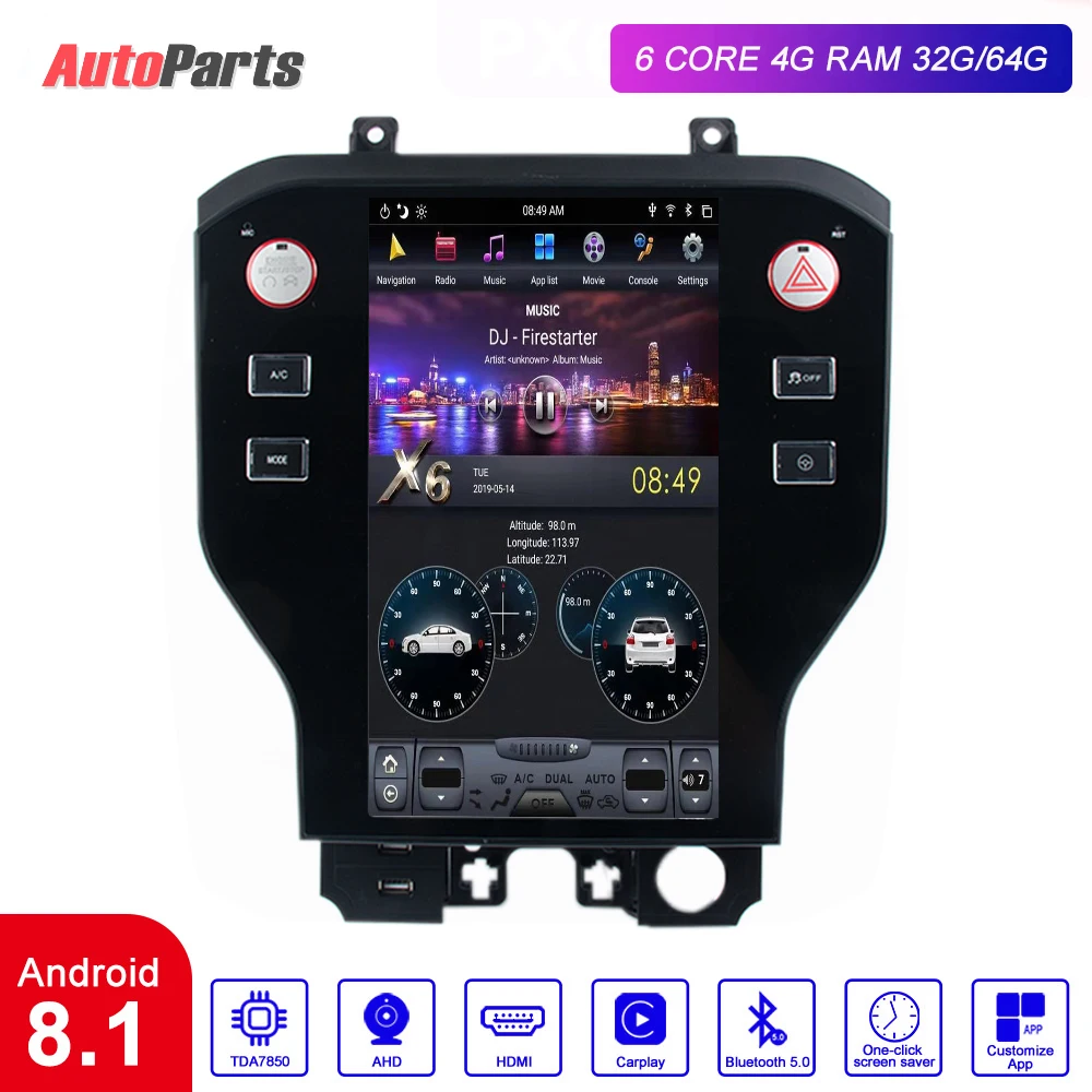 Flash Deal Android 8.1 Tesla Vertical screen for Ford Mustang 2015-2019 car audio radio multimedia system gps navigation car dvd IPS AUX 1
