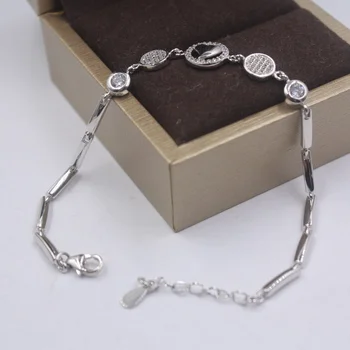 

Sterling S925 Silver Bracelet Women Luck Round Heart Charm Chain Link Bracelet 7.67"L Best Gift