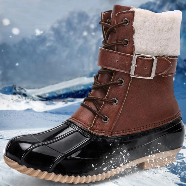 Botas impermeables de invierno para mujer, botines de nieve con aislamiento  cálido para exteriores, antideslizantes, zapatos forrados de piel sintética  para clima frío - AliExpress