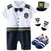 Baby Boys Captain Costume Romper With Hat Newborn Infant Halloween Cosplay Jumpsuit Outfit Toddler Skipper Sailor Playsuit ► Photo 1/6