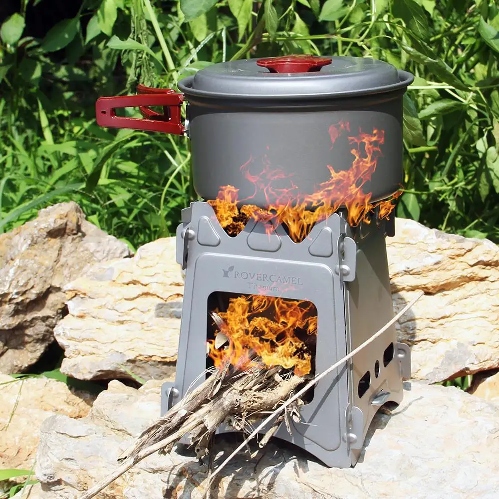 

Camping Wood Stove Portable Folding Lightweight Titanium Wood Burning Backpacking Stove Outdoor Survival Cooking Picnic Hunting