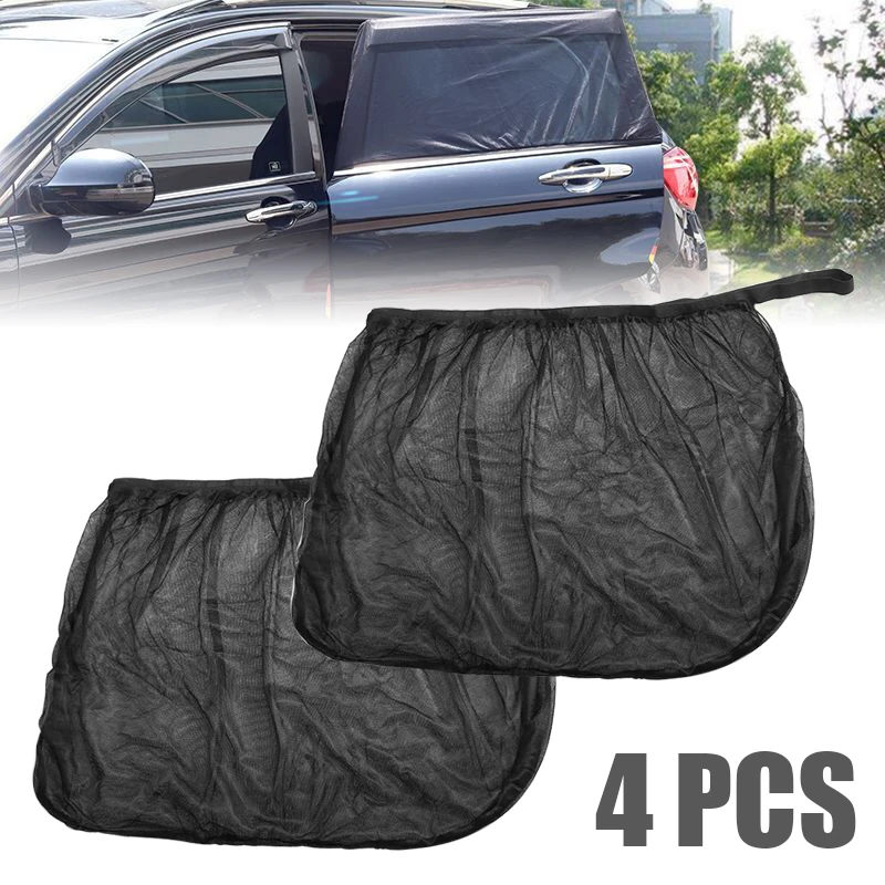 

4Pcs Car Sun Visor Rear Side Window Sun Shade Mesh Fabric Sun Visor Shade Cover Shield UV Protector Black Sunshade Curtain