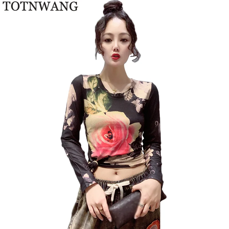 Женская футболка с длинным рукавом и принтом в виде Розы | одежда