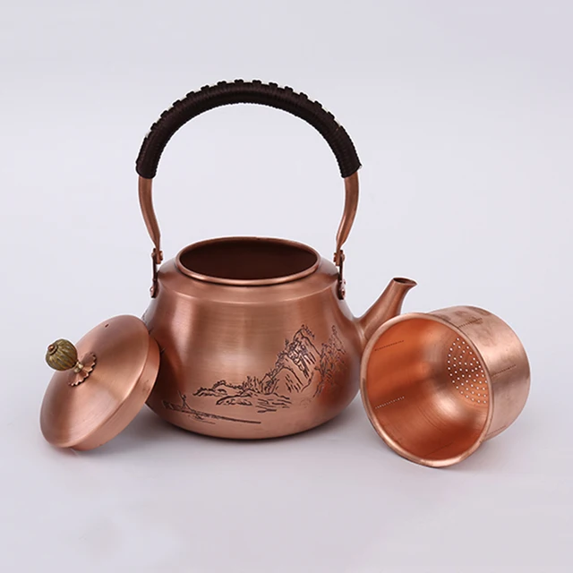 1200 Ml Tiszta Réz Forrásban Lévő Vízforraló Japán Stílusú Kézzel Készített Piros Teáskanna Nagy Kapacitású Sörfőzde Retro Teakészlet - Image 4