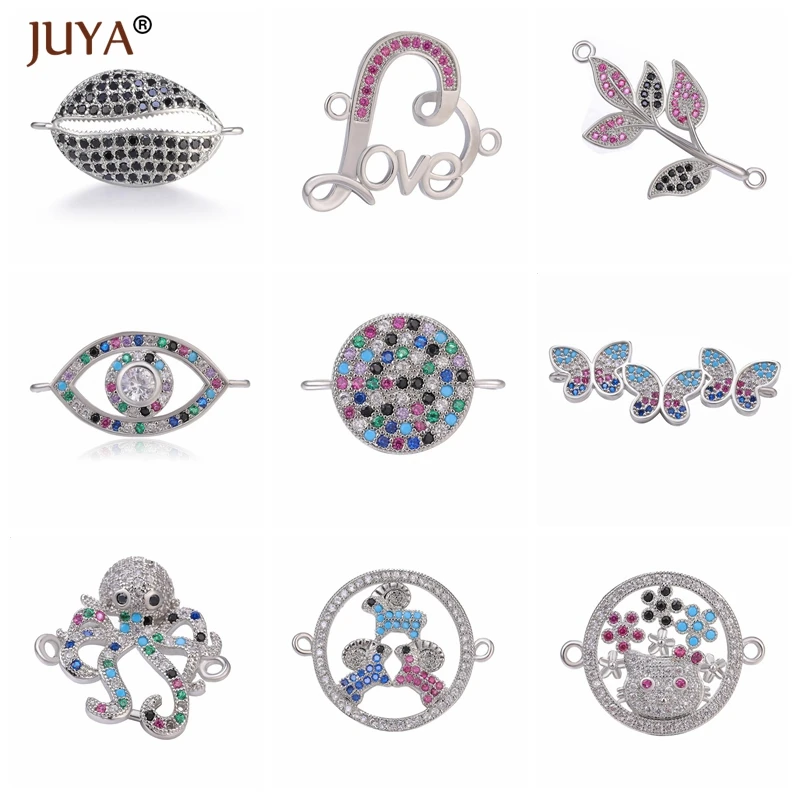

Trendy 10 Styles Gold Silver Rose Gold Color Zircon Rhinestone Connector Charms Accessories For Bracelets Jewellery Making