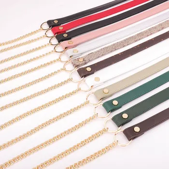 

Woman bag strap with Chain 130cm adjustable PU leather belt handle DIY Single shoulder crossbody bag accessories