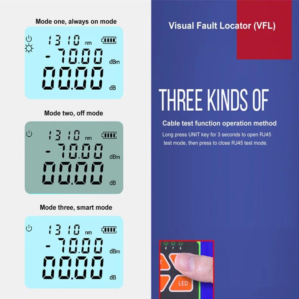 2 в 1 Мини RJ45 сетевой тестер волоконно-оптического кабеля-70~+ 3dBm со Светодиодный Измеритель оптической мощности 800~ 1000nm