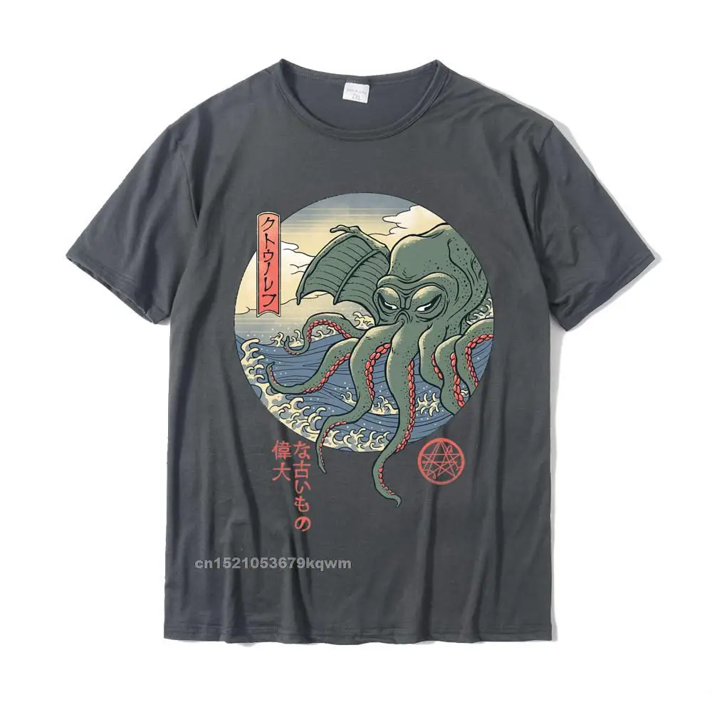 Cthulhu Ukiyo-e Premium T-Shirt__3232 Short Sleeve Tees Crew Neck All Cotton Men T-shirts Normal Tee-Shirts Dominant Cthulhu Ukiyo-e Premium T-Shirt__3232 carbon