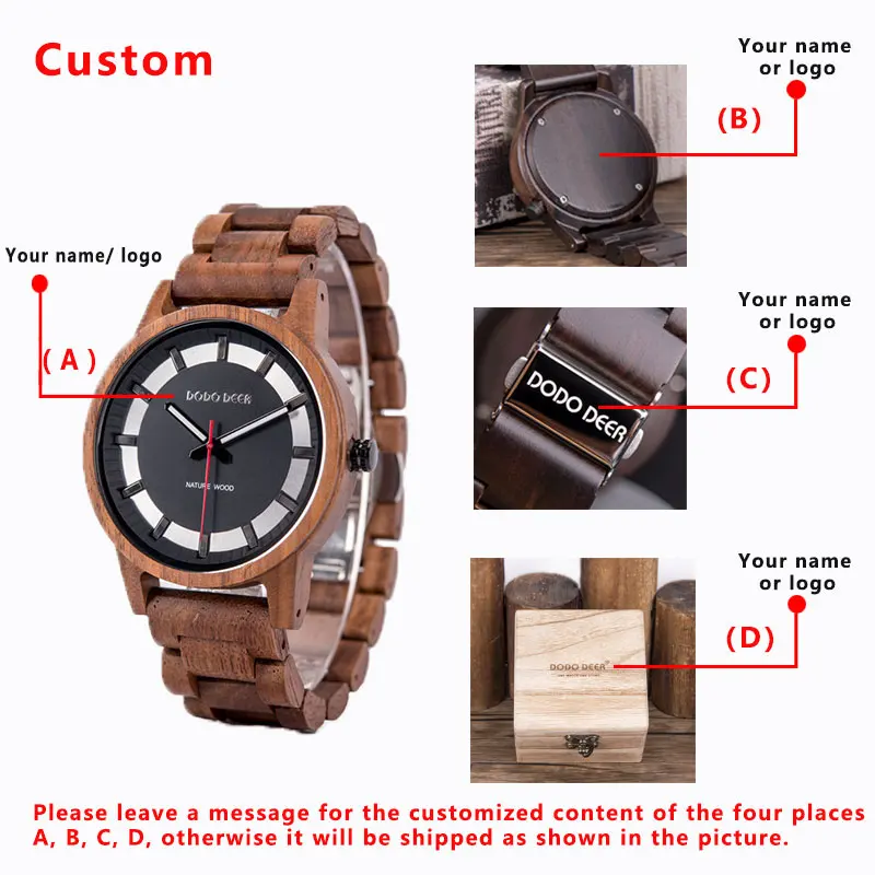 DODO олень мужские деревянные часы светящаяся указка двухцветные часы модные уникальные креативные пользовательские деревянные часы оптом деревянные часы D04 - Цвет: Custom