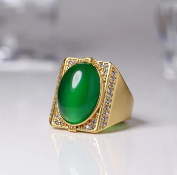 

Chinese Natural Inlay Gold-plated Chalcedony Agate Adjustable Ring Accessories Jewellery Fashion Hand-Carved Woman Man Amulet