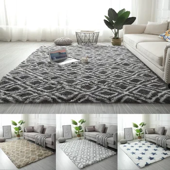 

Modern Geometric Pattern Plush Fluffy Carpet Rectangular Non-slip Living Room Bedroom Area Rug Floor Carpet Mat Home Decor