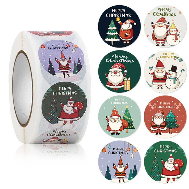 500Pcs Christmas Gift Box Round Labels Kraft Paper Santa Claus Sticker Bag Wreath Cake Packaging Stickers | Дом и сад