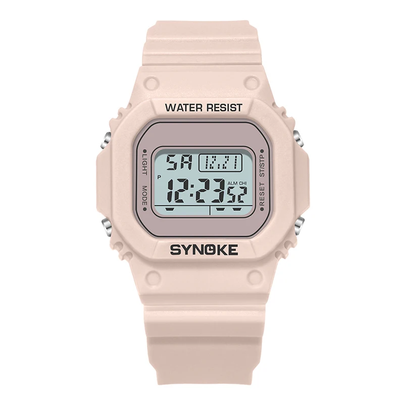 SYNOKE уникальный дизайн мужские цифровые спортивные водонепроницаемые красочные светящиеся 9 цветов хронограф Женские цифровые часы для студентов - Цвет: Pink