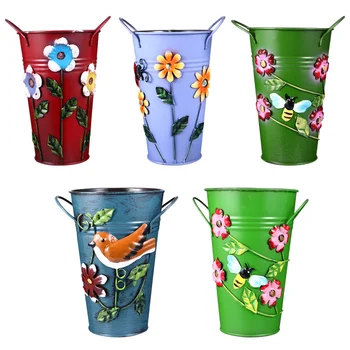

5pcs Carved Flower Pot Pretty Creative Stylish Flower Bucket Flower Pot Metal Vase for Garden