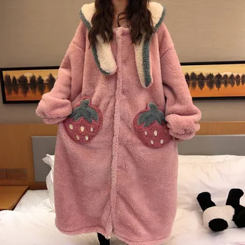 

Autumn Winter Women Long Sleeve Nightgown Hooded Flannel Nightgowns Girls Night Dress Sleepwear Cute Princess Casual Homewear