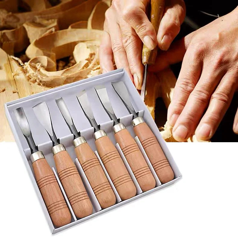 Citop 6Pcs Wood Carving Wood Cut Knife Tool Set hand Wood Carving Tools  Chip Detail Chisel set Knives tool