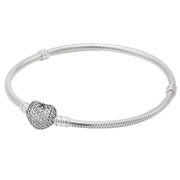 

Original Moments Pave Heart Clasp With Crystal Bracelet Bangle Fit 925 Sterling Silver Bead Charm Bracelet DIY Fine Jewelry