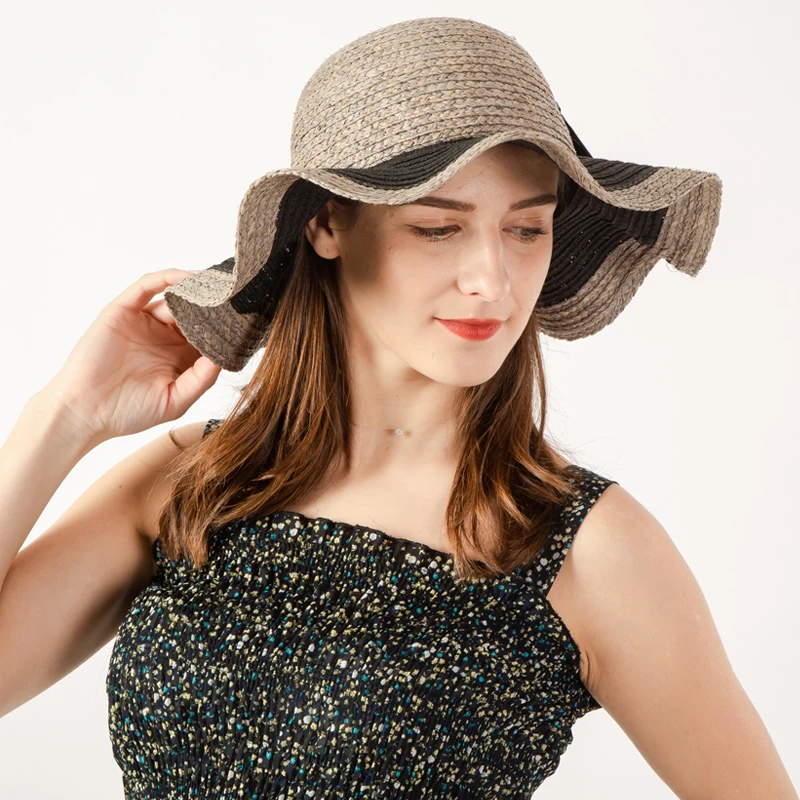 Женская соломенная шляпа с широкими полями Пляжная Шляпа Fedora UPF50 +| |
