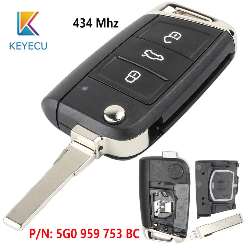 Дистанционный ключ-брелок KEYECU 434 МГц ID48 для Volkswagen MQB Golf VII MK7 Skoda Octavia A7 2017 P/N: 5G0 959 753 BC