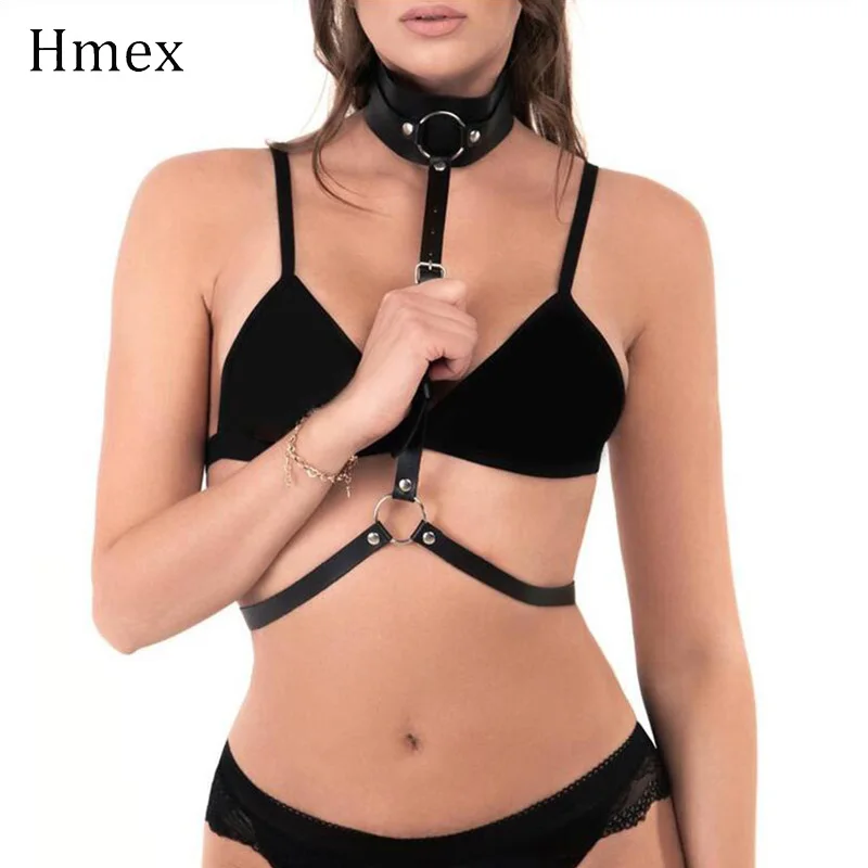 

Women Goth Leather Garter Belt Erotic Rave Harness Bra Adjustable Sexy Harajuku Bandage Waist Restraints Body Suspenders Top