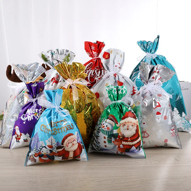 

Christmas Gift Bundle Mouth Packaging Bag Laser Gold and Silver Santa Claus Storage Candy Bag Children's Toy Gift Holiday Gifts
