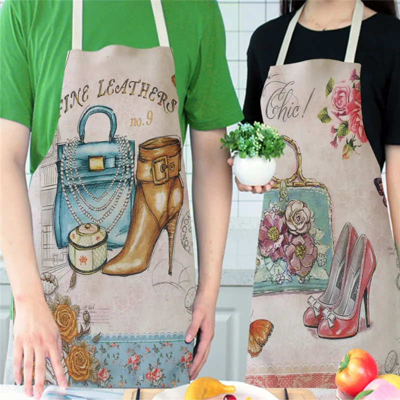 Vintage Bag Dress Shoes Kitchen Aprons for Women Cotton Linen Home Cooking Baking Waist Bib Pinafore Cleaning Tools