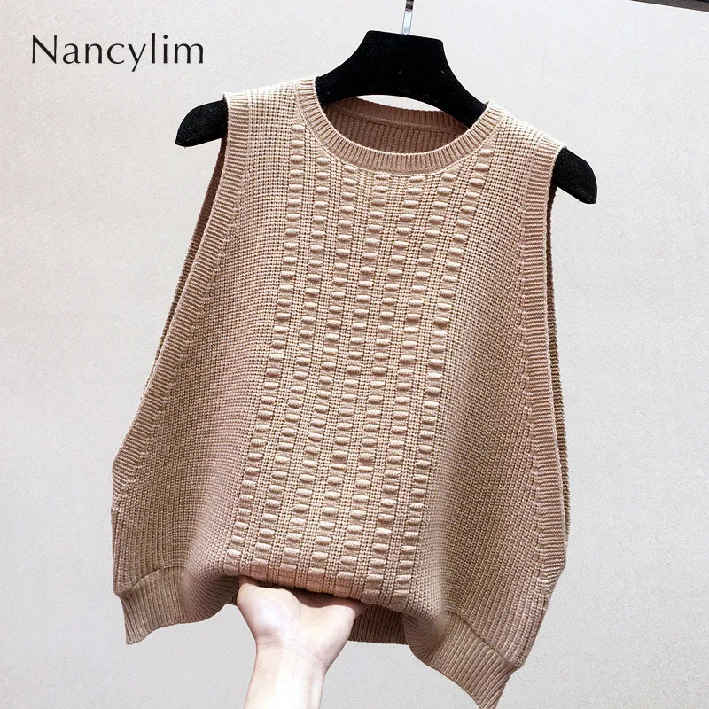 

Knitted Waistcoat Women's Loose Sleeveless Sweater Woman Spring Autumn New Round Neck Vest Female Student All-match Coat