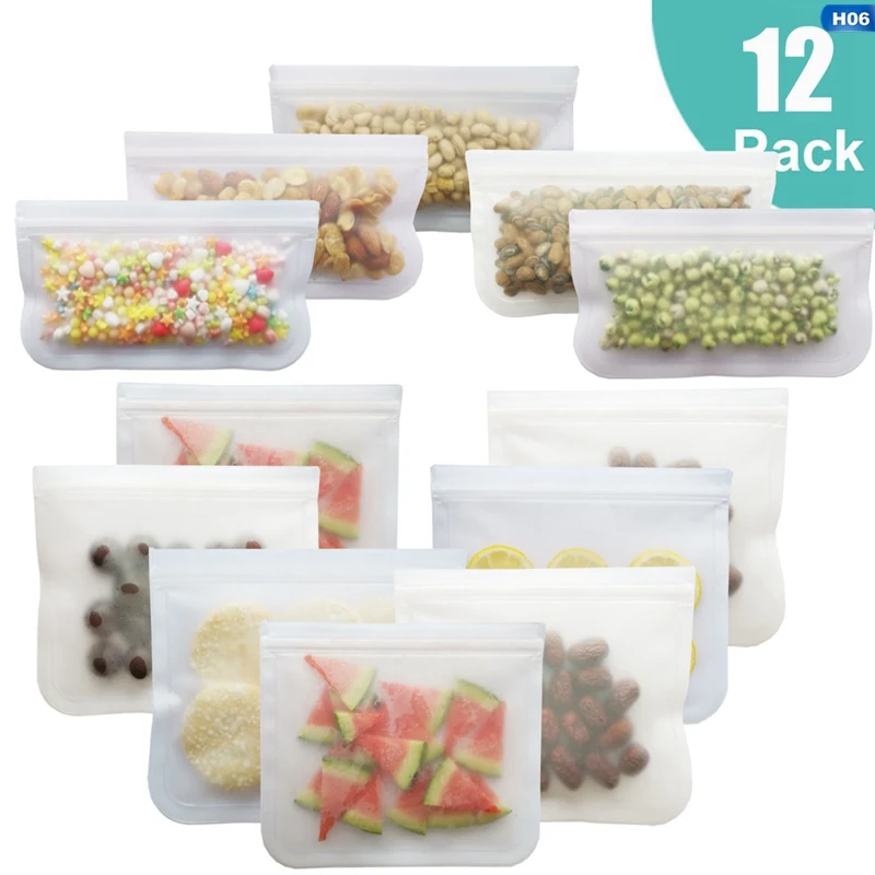 3pc Reusable Silicone Food Storage Bag Leak Freezer Bag Fruit Lunch Box Translucent Frosted PEVA Food Storage Bag