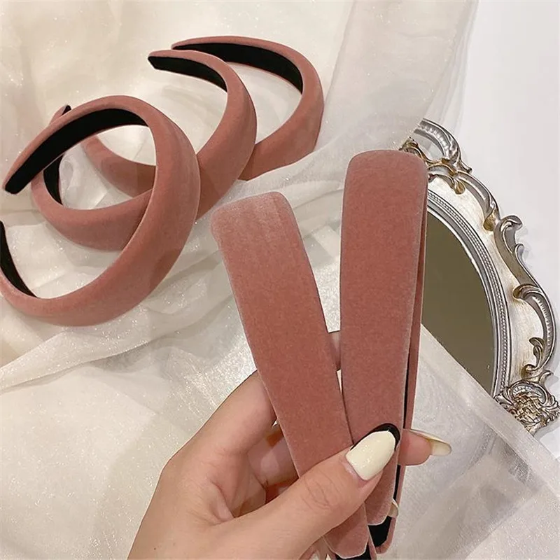 Solid Velvet Bezel Women Korean Fashion Headband Girls Vintage Knit Soft Hairband Headwear Lady Hair Rubbers Elastic Hair Bands hair barrettes for adults