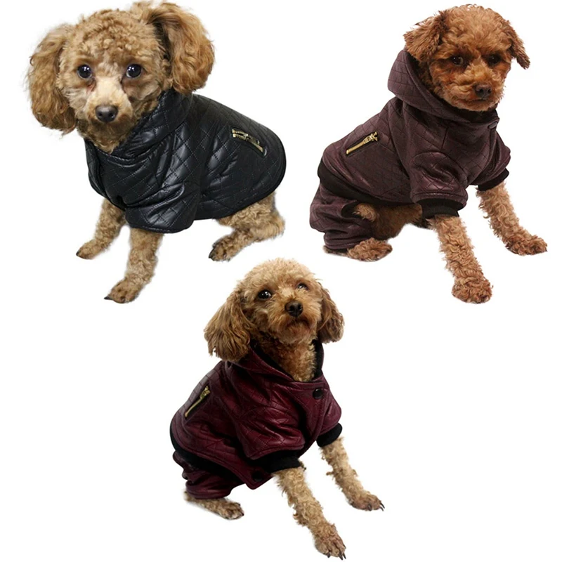Зимняя одежда для собак съемный комплект из двух предметов кожаная одежда для собак куртка теплые толстовки для маленьких собак пальто Одежда для домашних животных