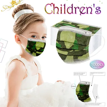

50/100pc Children's Mask Camouflage Print Non Woven Face Masks 3 Layer Dustproof Mouth Mask Mascarilla Desechable For Kids #Y5