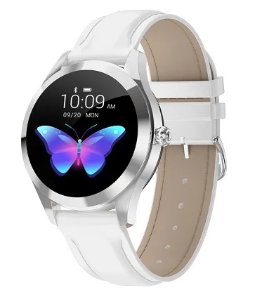 White Leather YOCUBY Для женщин Смарт-часы KW10 IP68 Водонепроницаемый сердечного ритма в режиме реального нержавеющая стальные «Умные» часы Фитнес браслет «Умные» часы - Цвет: White Leather