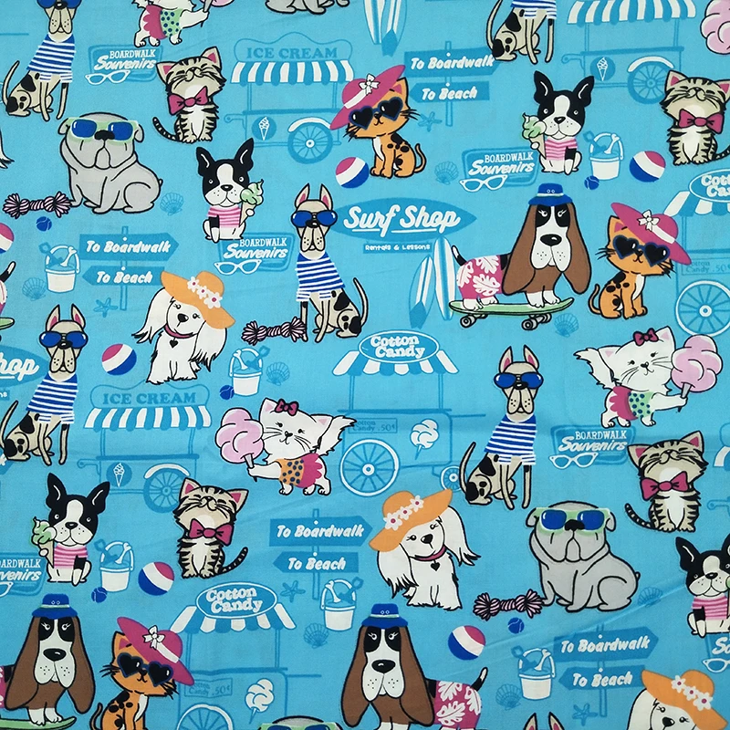 Good Lt. синий цифровой печати Собака ткань лоскутное изделие из хлопчатобумажной ткани кошка печать ткань материал для шитья DIY детское платье/футболка