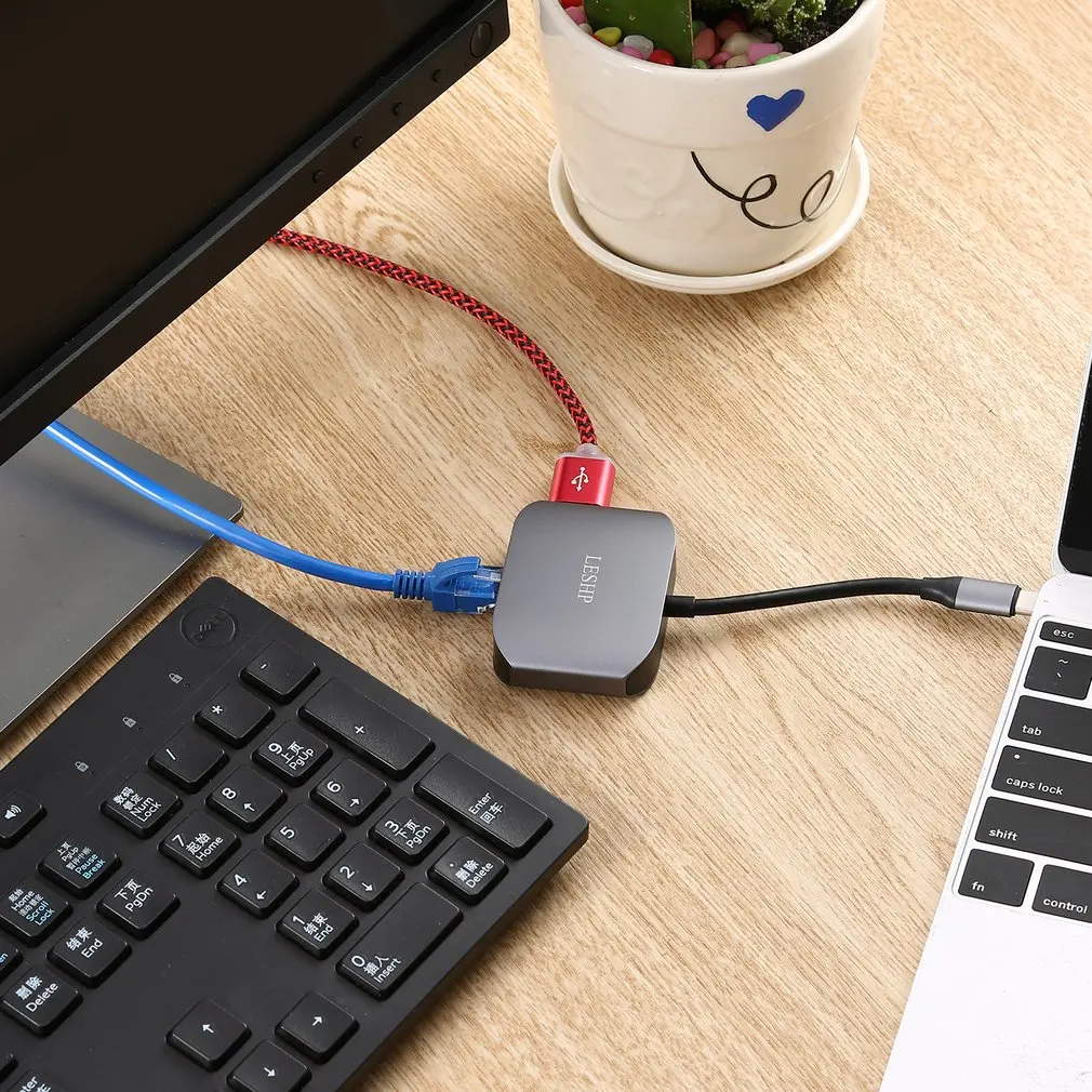 Тип C USB-C Gigabit Ethernet и USB 3,0 преобразователь концентратора кабель адаптер RJ45 10/100/1000 Мбит/с локальной сети Порты и разъёмы Тип-C устройства