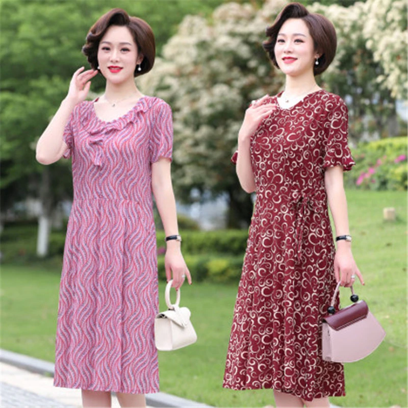 2020 Summer Dress Middle Aged And Elderly Women S Long Sleeved Dress Loose Large Size Mother Dresses M517 Dresses Aliexpress