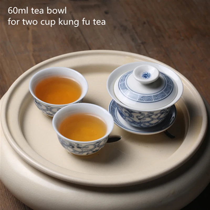 Mini Chinese Palace Style Tea Bowl Ceramic Teacup Blue And White Travel Kung Fu Tea Set Small Tureen Porcelain Cup Flower Gaiwan
