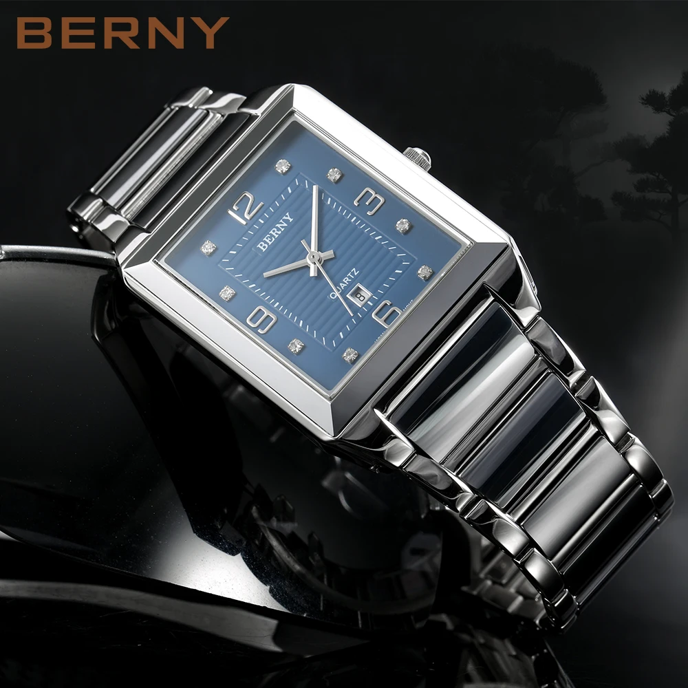 Berny Quartz Watch For Men Tank Wristwatches Business Watches Full