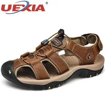 

UEXIA 2019 New Male Shoes Leather Men Sandals Summer Men Shoes Beach Handmade Footwear Fashion Outdoor Casual Sneakers Size 48