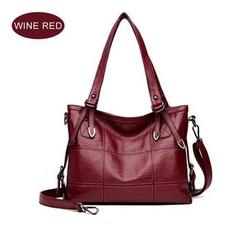 

New Arrival Women PU Leather Handbag Stitching Big Capacity Shoulder Bag Soft Tote for Shopping New
